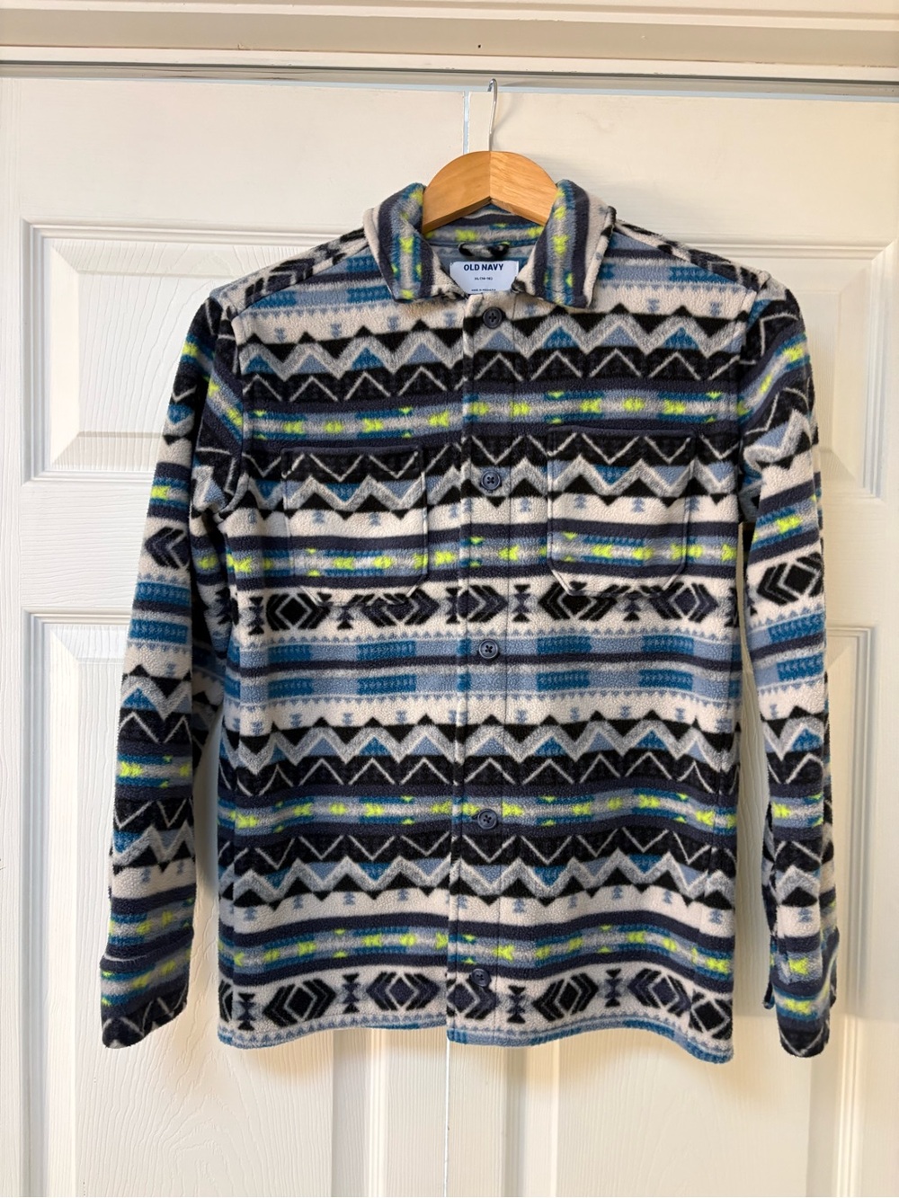 Old Navy Boys Blue & Black Patterned Fleece Shirt Jacket